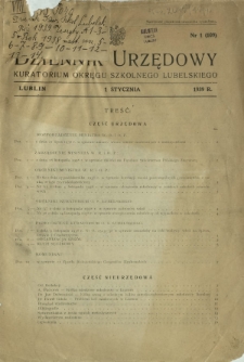 Dziennik Urzędowy Kuratorjum Okręgu Szkolnego Lubelskiego R. 11, nr 1 (109) 1 stycznia 1939