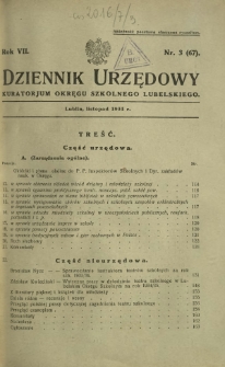 Dziennik Urzędowy Kuratorjum Okręgu Szkolnego Lubelskiego R. 7, nr 3 (67) listopad 1934