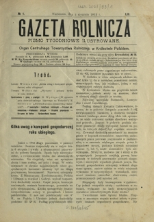 Gazeta Rolnicza : pismo tygodniowe ilustrowane. R. 53, nr 1 (3 stycznia 1913)