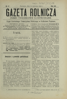 Gazeta Rolnicza : pismo tygodniowe ilustrowane. R. 53, nr 17 (25 kwietnia 1913)