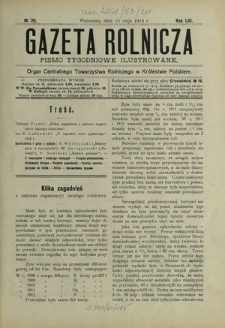 Gazeta Rolnicza : pismo tygodniowe ilustrowane. R. 53, nr 20 (16 maja 1913)