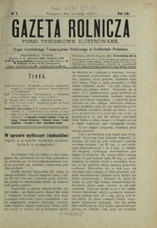 Gazeta Rolnicza : pismo tygodniowe ilustrowane. R. 53, nr 7 (14 lutego 1913)