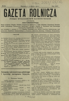 Gazeta Rolnicza : pismo tygodniowe ilustrowane. R. 65, nr 12 (20 marca 1925)