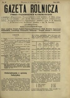Gazeta Rolnicza : pismo tygodniowe ilustrowane. R. 69, nr 16 (19 kwietnia 1929)