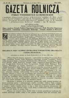 Gazeta Rolnicza : pismo tygodniowe ilustrowane. R. 69, nr 27-28 (12 lipca 1929)