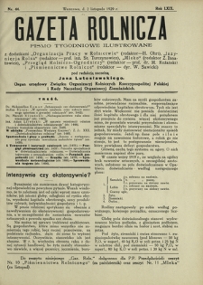 Gazeta Rolnicza : pismo tygodniowe ilustrowane. R. 69, nr 44 (2 listopada 1929)