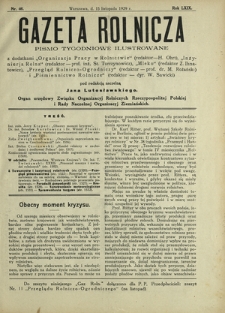 Gazeta Rolnicza : pismo tygodniowe ilustrowane. R. 69, nr 46 (15 listopada 1929)