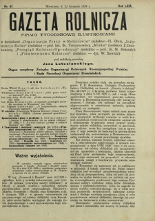 Gazeta Rolnicza : pismo tygodniowe ilustrowane. R. 69, nr 47 (22 listopada 1929)