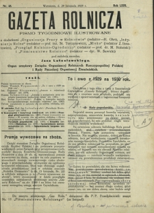 Gazeta Rolnicza : pismo tygodniowe ilustrowane. R. 69, nr 48 (29 listopada 1929)