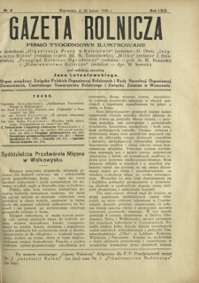 Gazeta Rolnicza : pismo tygodniowe ilustrowane. R. 69, nr 8 (22 lutego 1929)