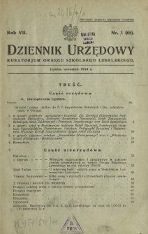 Dziennik Urzędowy Kuratorjum Okręgu Szkolnego Lubelskiego R. 7, nr 1 (65) wrzesień 1934