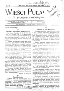 Wieści Puławskie : tygodnik samorządowy 1920-02-15, R. 1, nr 1-2