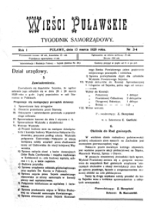 Wieści Puławskie : tygodnik samorządowy 1920-03-15, R. 1, nr 3-4