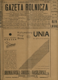 Gazeta Rolnicza : pismo tygodniowe ilustrowane. R. 71, nr 14 (3 kwietnia 1931)