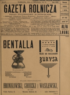 Gazeta Rolnicza : pismo tygodniowe ilustrowane. R. 71, nr 47 (20 listopada 1931)