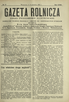 Gazeta Rolnicza : pismo tygodniowe ilustrowane. R. 72, nr 37 (16 września 1932)