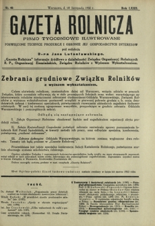 Gazeta Rolnicza : pismo tygodniowe ilustrowane. R. 72, nr 46 (18 listopada 1932)