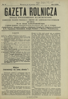 Gazeta Rolnicza : pismo tygodniowe ilustrowane. R. 73, nr 15 (14 kwietnia 1933)