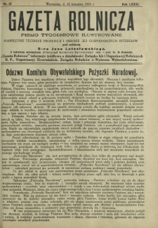 Gazeta Rolnicza : pismo tygodniowe ilustrowane. R. 73, nr 37 (15 września 1933)