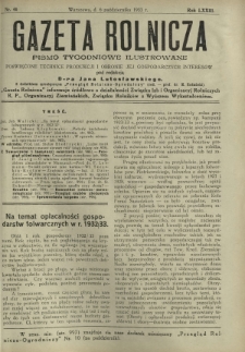 Gazeta Rolnicza : pismo tygodniowe ilustrowane. R. 73, nr 40 (6 października 1933)