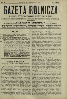 Gazeta Rolnicza : pismo tygodniowe ilustrowane. R. 73, nr 41 (13 października 1933)