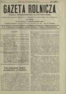 Gazeta Rolnicza : pismo tygodniowe ilustrowane. R. 73, nr 42 (20 października 1933)