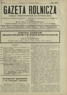 Gazeta Rolnicza : pismo tygodniowe ilustrowane. R. 73, nr 46 (17 listopada 1933)