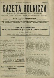 Gazeta Rolnicza : pismo tygodniowe ilustrowane. R. 73, nr 47 (24 listopada 1933)