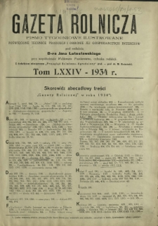 Gazeta Rolnicza : pismo tygodniowe ilustrowane. R. 74 (1934) - skorowidze
