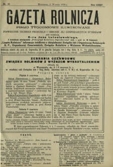 Gazeta Rolnicza : pismo tygodniowe ilustrowane. R. 74, nr 21 (25 maja 1934)