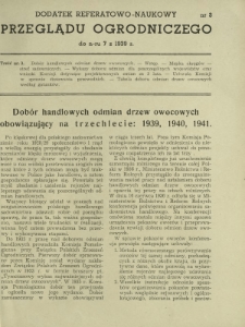 Przegląd Ogrodniczy : organ Małopolskiego Towarzystwa Rolniczego R. 22, Nr 7 (lipiec 1939). Dodatek Referatowo-Naukowy Nr 3