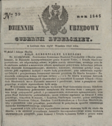 Dziennik Urzędowy Guberni Lubelskiey 1845, Nr 39 + dodatek I + dodatek II + dodatek III