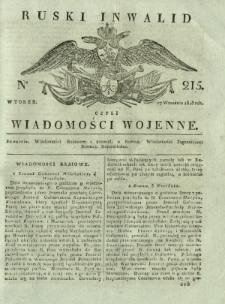 Ruski Inwalid czyli wiadomości wojenne. 1818, nr 215 (17 września)