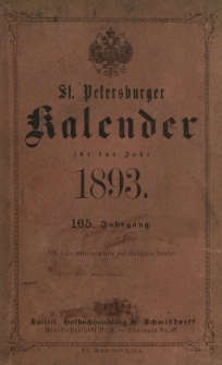 St. Petersburger Kalender auf das Jahr 1893