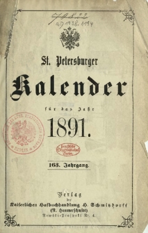 St. Petersburger Kalender auf das Jahr 1891
