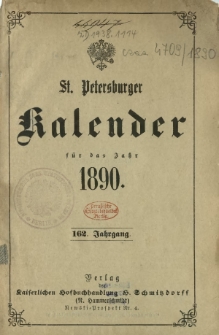 St. Petersburger Kalender auf das Jahr 1890