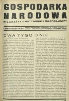 Gospodarka Narodowa : niezależny dwutygodnik gospodarczy. R. 1, nr 12/13 (1 września 1931)