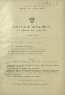 Sprawozdanie Stenograficzne z 67 Posiedzenia Sejmu Rzeczypospolitej w dniu 11 lutego 1938 r. (IV Kadencja 1935-1938)
