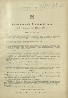 Sprawozdanie Stenograficzne z 68 Posiedzenia Sejmu Rzeczypospolitej w dniu 14 lutego 1938 r. (IV Kadencja 1935-1938)