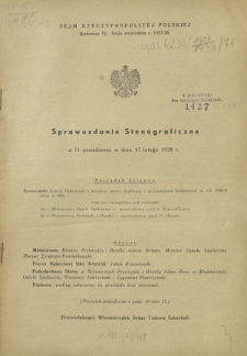 Sprawozdanie Stenograficzne z 71 Posiedzenia Sejmu Rzeczypospolitej w dniu 17 lutego 1938 r. (IV Kadencja 1935-1938)