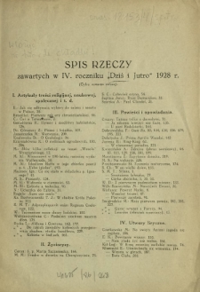 Dziś i Jutro : miesięcznik dla młodzieży żeńskiej. R. 4 (1928), spis rzeczy