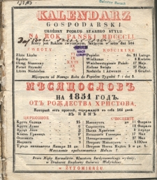 Kalendarz Gospodarski Ułożony Podług Starego Stylu na Rok Pański 1851