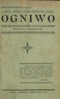 Ogniwo : okólnik organizacyjny Akcji Katolickiej Diecezji Lubelskiej R. 3, Nr 6/7/8 (czerw./lip./sierp. 1935)
