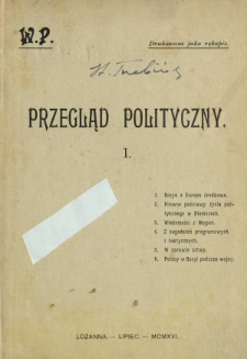 Przegląd Polityczny. Nr 1 (lipiec 1916)
