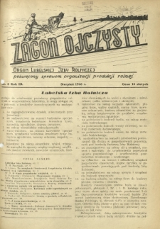 Zagon Ojczysty : organ Lubelskiej Izby Rolniczej poświęcony sprawom organizacji produkcji rolnej R. 3, Nr 8 (sierpień 1946)