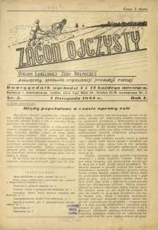 Zagon Ojczysty : organ Lubelskiej Izby Rolniczej poświęcony sprawom organizacji produkcji rolnej R. 1, Nr 2 (1 listopada 1944)