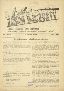 Zagon Ojczysty : organ Lubelskiej Izby Rolniczej poświęcony sprawom organizacji produkcji rolnej R. 1, Nr 3 (15 listopada 1944)