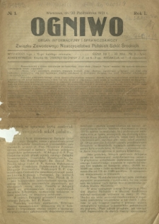 Ogniwo : organ informacyjny i sprawozdawczy Związku Zawodowego Nauczycielstwa Polskich Szkół Średnich R. 1, Nr 1 (20 października 1921)
