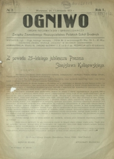Ogniwo : organ informacyjny i sprawozdawczy Związku Zawodowego Nauczycielstwa Polskich Szkół Średnich. R. 1, Nr 2 (1 listopada 1921)