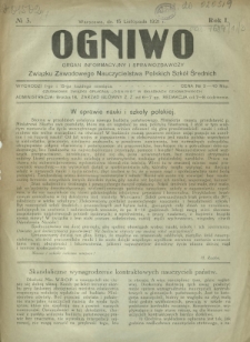 Ogniwo : organ informacyjny i sprawozdawczy Związku Zawodowego Nauczycielstwa Polskich Szkół Średnich R. 1, Nr 3 (15 listopada 1921)